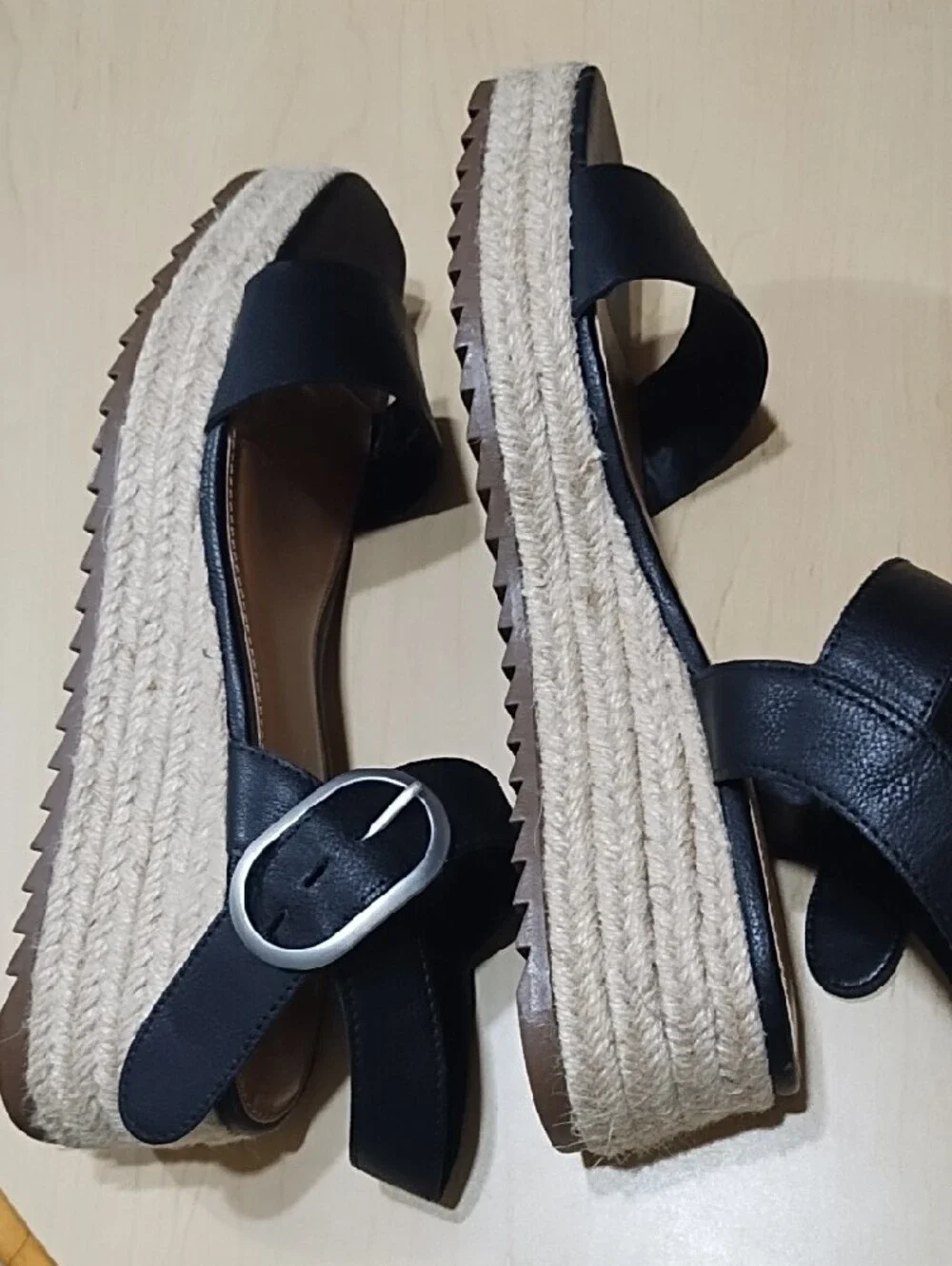 a.n.a Black Strappy Wedge Sandals with Silver Buckle Like New Size 8.5.